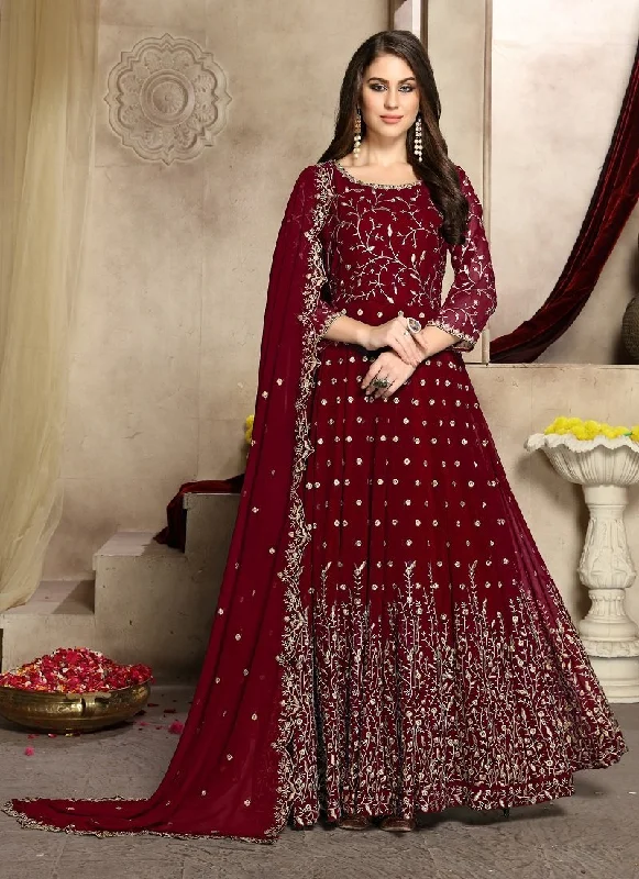 Women's Red Georgette Embroidered Anarkali Suit2 - Monjolika