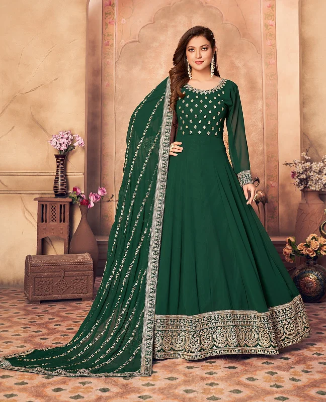 Women's Green Faux Georgette Festival Floor Length Designer Suit - Monjolika