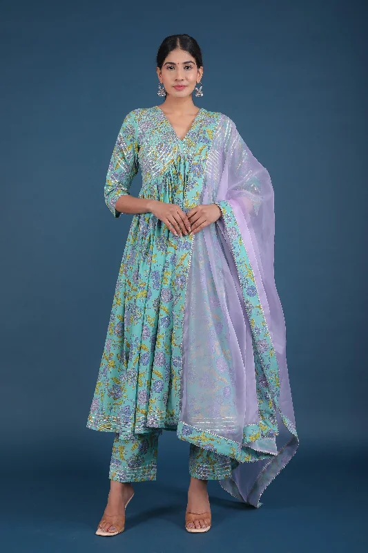 Women's Rohini Cotton Anarkali Set - Pomcha Jaipur