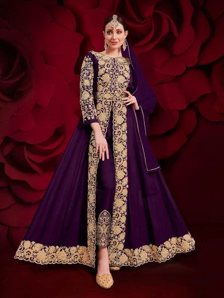 Women's Georgette Embroidered Anarkali Pant Style Suit - Myracouture