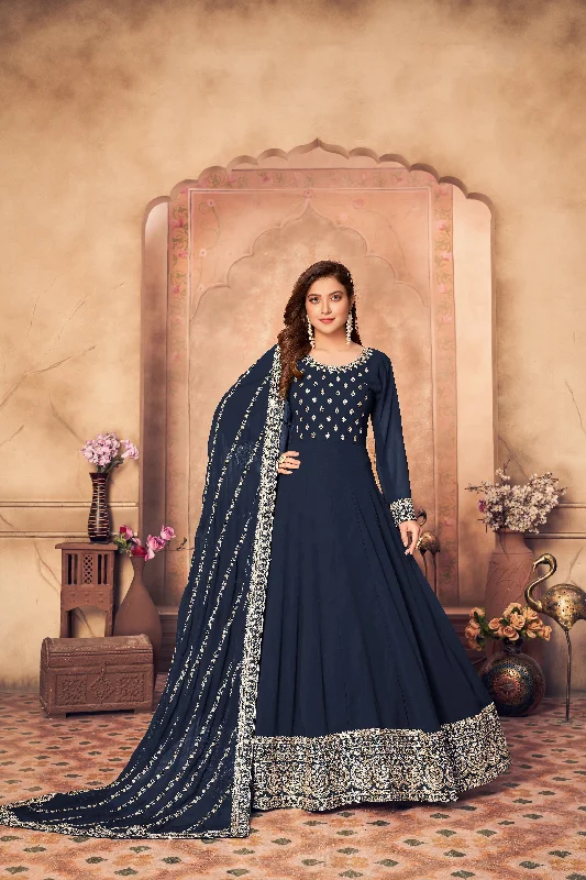 Women's Blue Faux Georgette Festival Floor Length Designer Suit - Monjolika