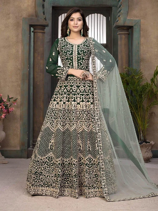 Women's Green Georgette Wedding Anarkali Suit-Myracouture