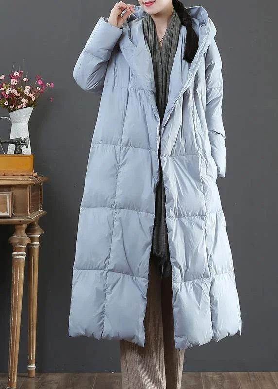 Fine plus size winter jacket coats blue hooded pockets warm coat