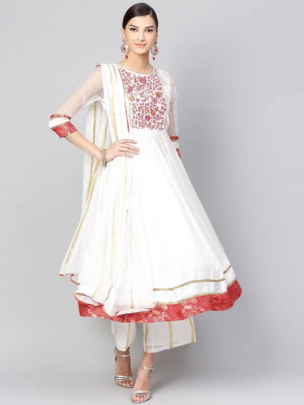 Women's Anarkali Embroidered Kurta With Palazzo And Dupatta - Pannkh