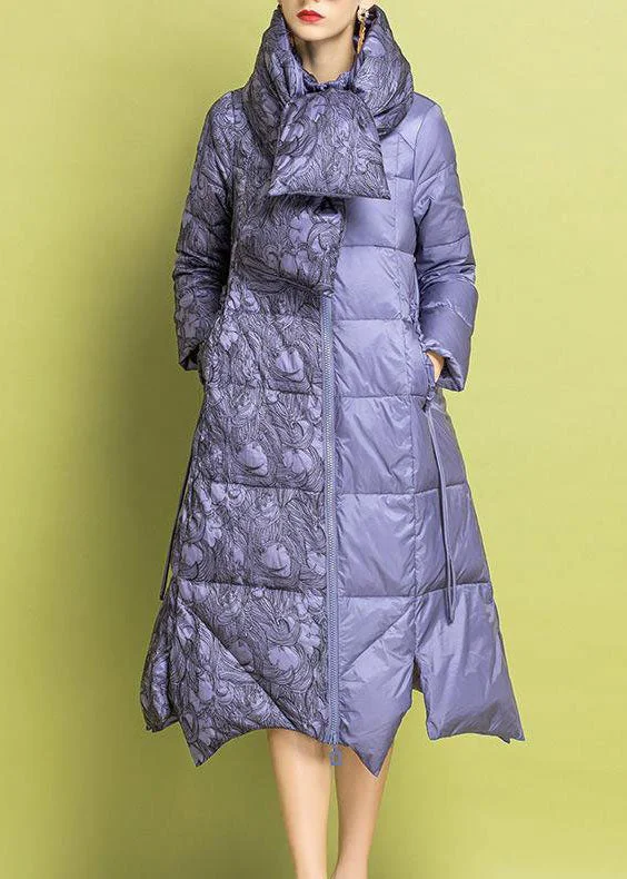 Chic Purple Embroideried asymmetrical design Fine Cotton Filled Parkas Winter