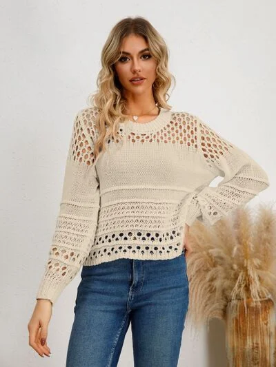 Cutout Round Neck Knit Top