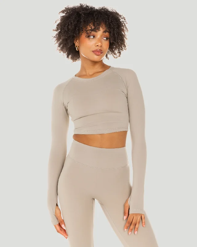 Aura Crop Long Sleeve - Vintage Khaki