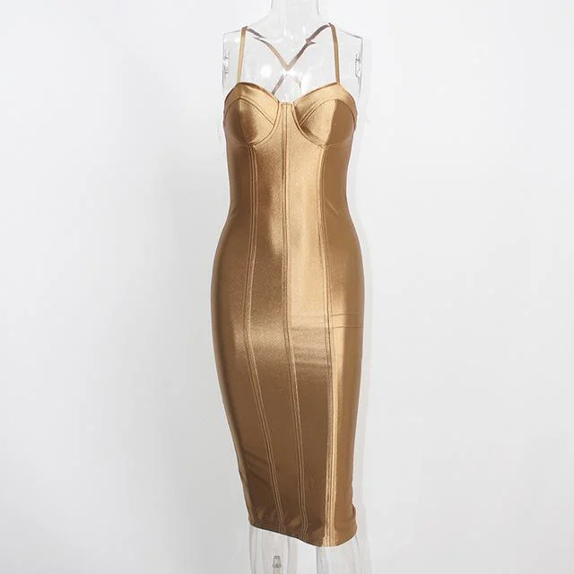 Gold Strapless Open Back Evening Dress