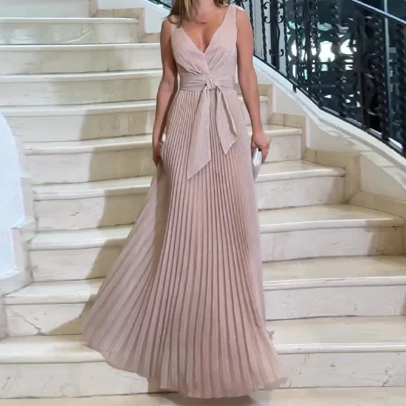 Sexy Fashion V Neck High Waist Sleeveless Evening Dresses