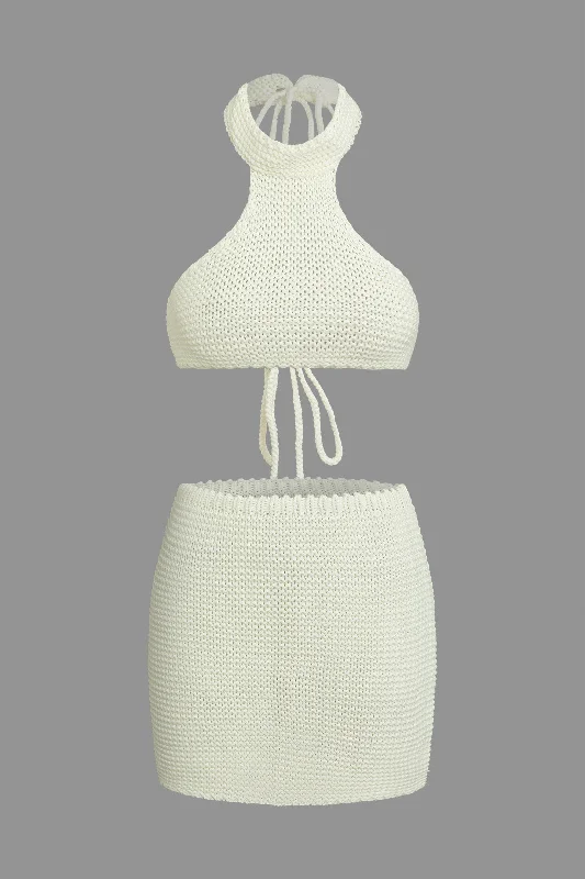 Solid Knit Cut Out Tie-Up Top And Mini Skirt Set