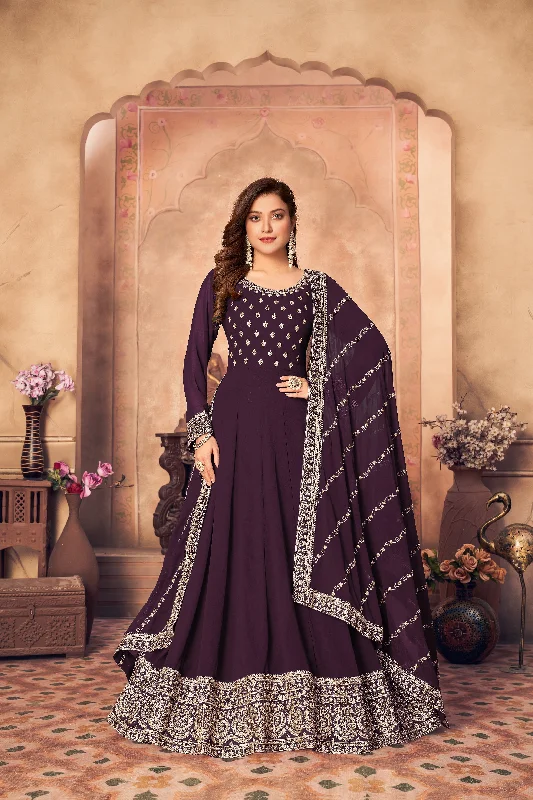 Women's Purple Faux Georgette Festival Floor Length Designer Suit - Monjolika