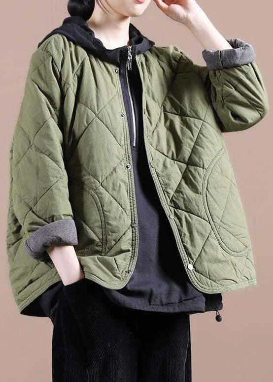 Fine Green Button Fine Cotton Filled Casual Winter Coats