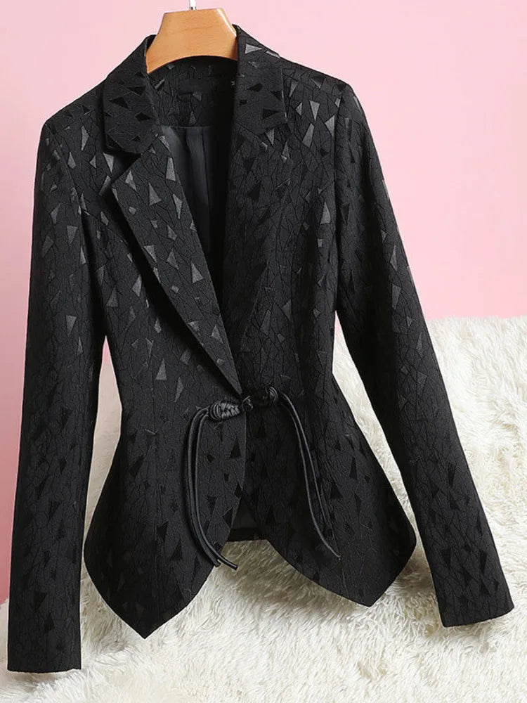 Women's Cotton Notched Long Sleeves Single Button Chic Blazer