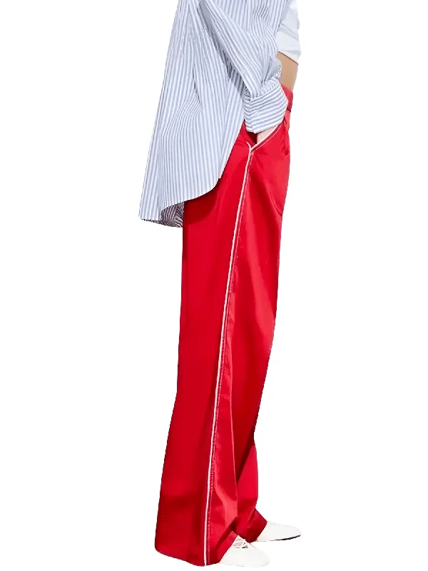 Side Zipper Straight Pant Loose Red Wide Leg Pants Jacket Fashion Streetwear