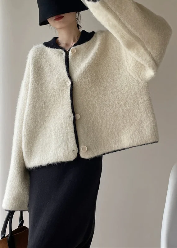 Loose White Button Thick Patchwork Woolen Coats Winter