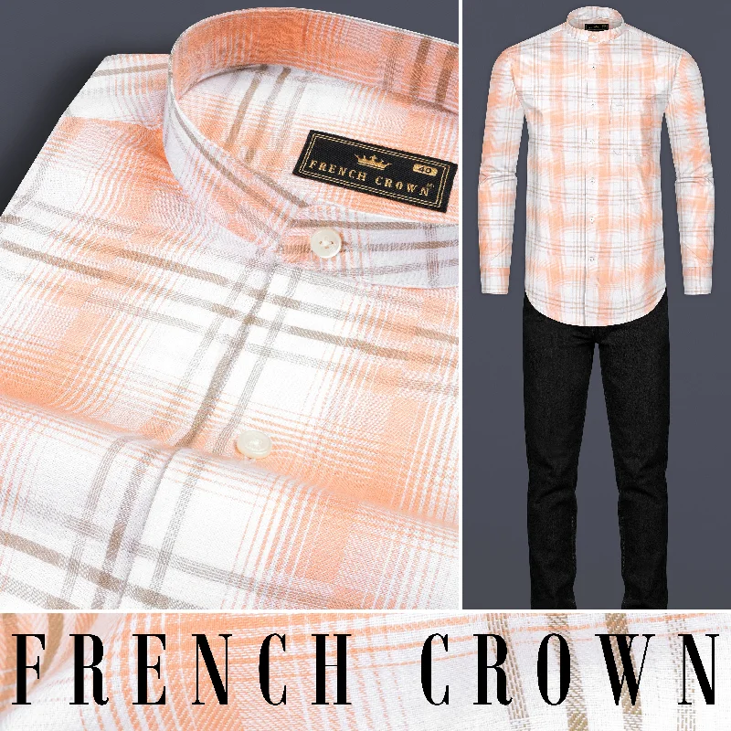 Fashion Innovation Bright White with Tacao Twill Plaid Premium Cotton Shirt