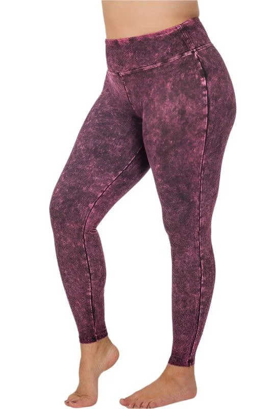 Plus Size Mineral Washed Wide Waistband Yoga Leggings