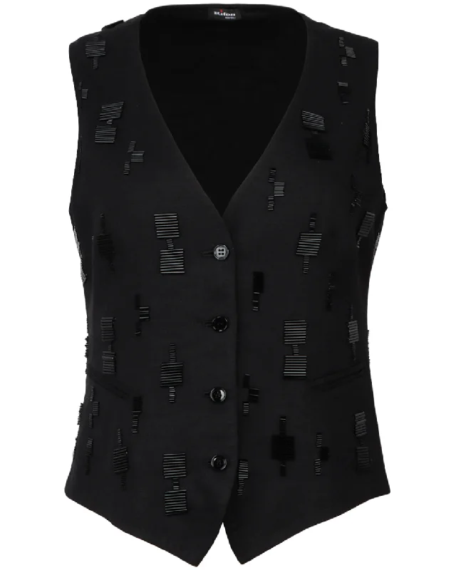 Black Linen Embroidered Vest