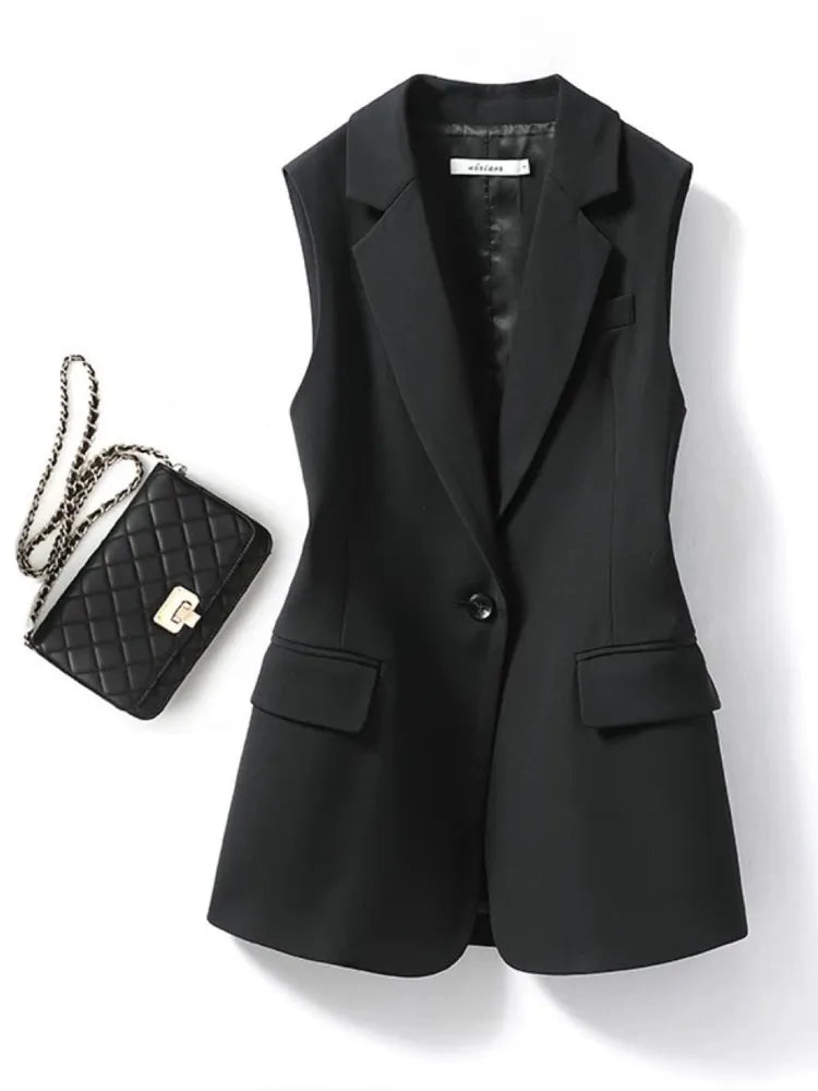 Women's Polyester Notched Collar Sleeveless Elegant Blazers