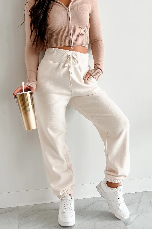 DOORBUSTER Nevada High Waisted Fleece Sweatpants (Cream)