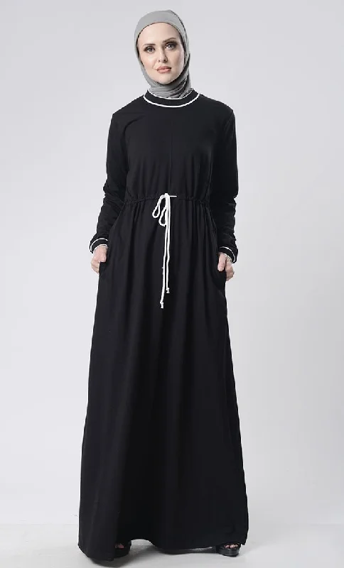 Sports drawstring Abaya With Pockets