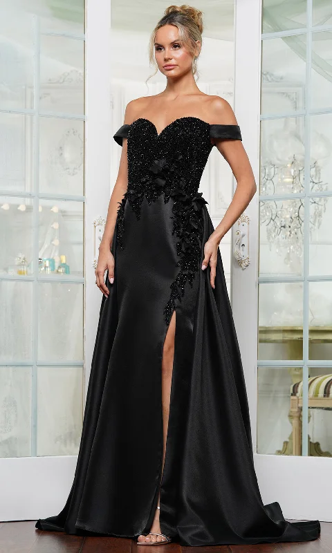 Fashionable Prints Rina Di Montella RD3229 - Floral Embellished with a Slit Prom Gown Fashionable Prints Rina Di Montella RD3229 - Floral Embellished with a Slit Prom Gown