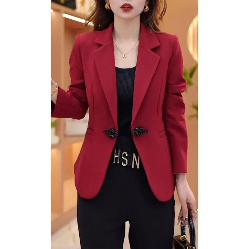 Women's Polyester Notched Collar Long Sleeve Single Button Blazer