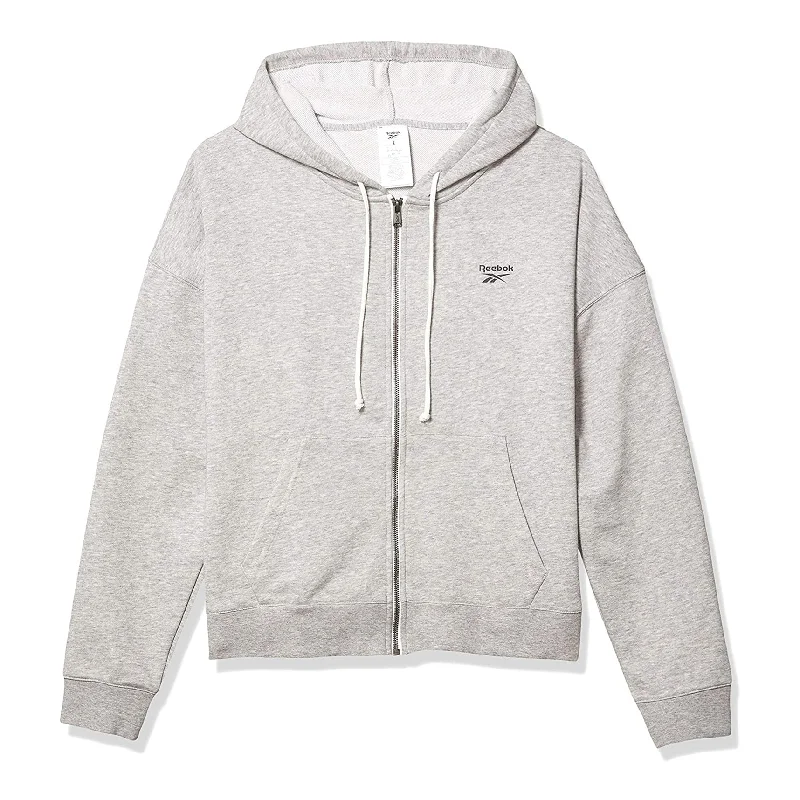 Reebok Womens French Terry Hoodie Sweatshirt, Grey, XX-Small