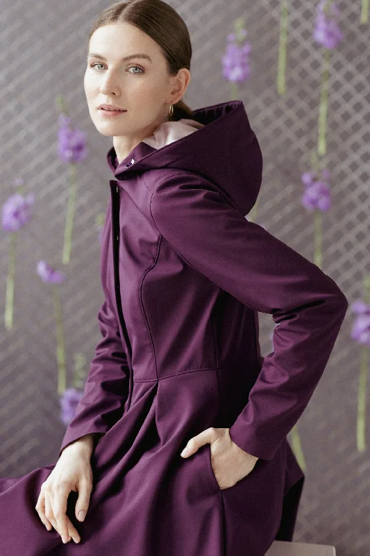 Fit and Flare Coat with Pleated Skirts in Dark Purple | 'Ruby Purple'