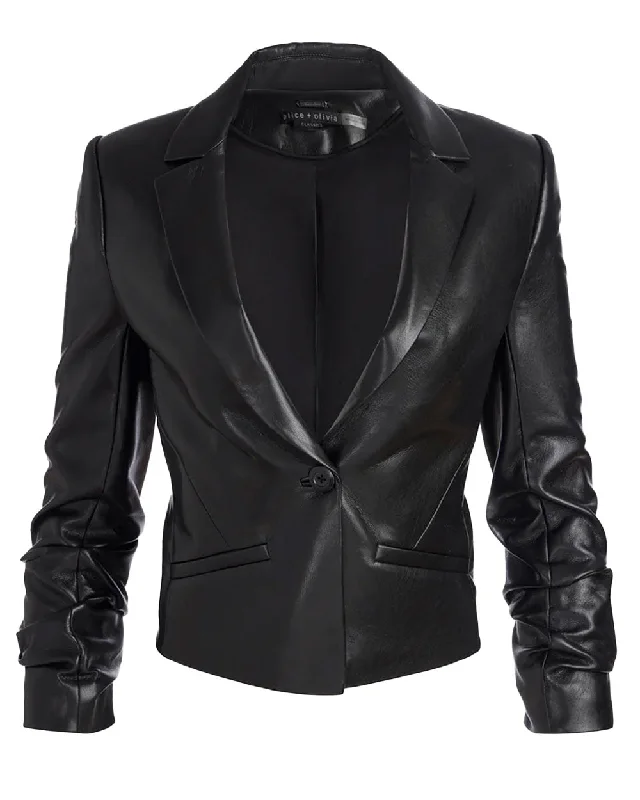 Black Vinnie Ruched Sleeveless Vegan Blazer