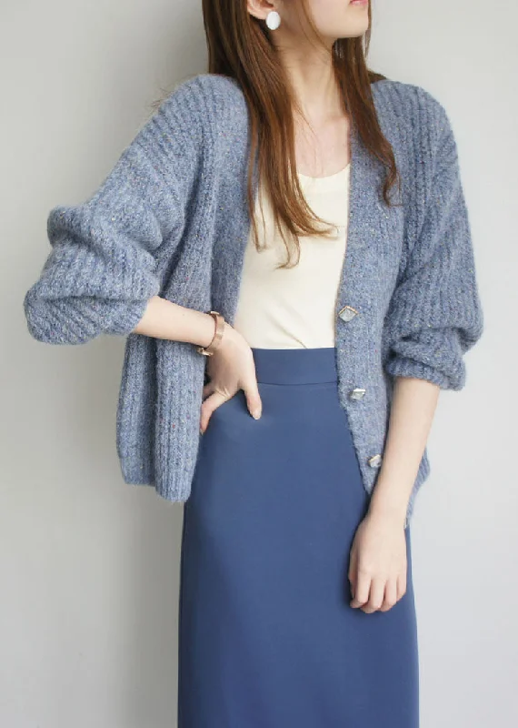 Plus Size Fine Blue Button Woolen Cardigan Winter