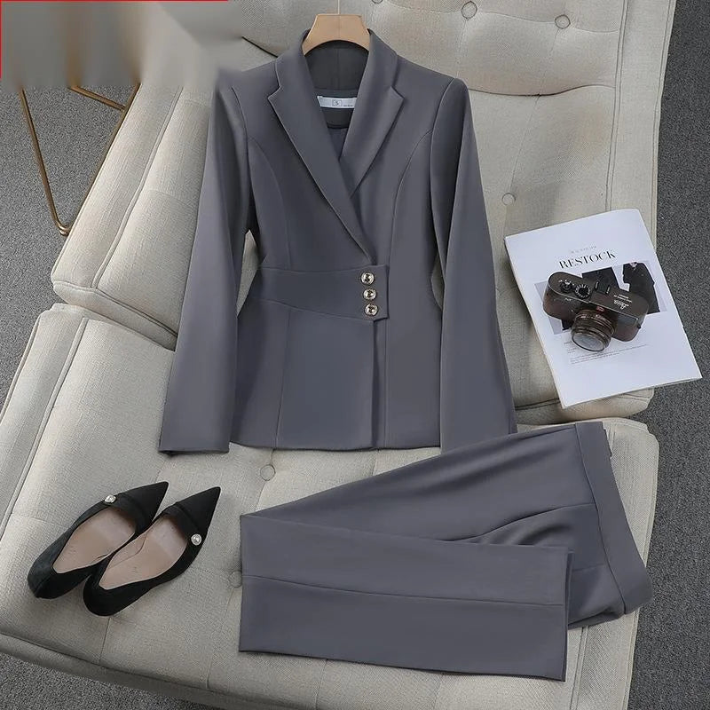 Women's Notched Collar Long Sleeve Single Breasted Blazer Set