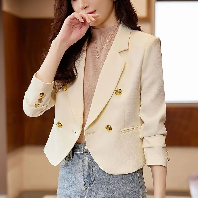 Women's Cotton Notched Long Sleeves Double Breasted Blazer