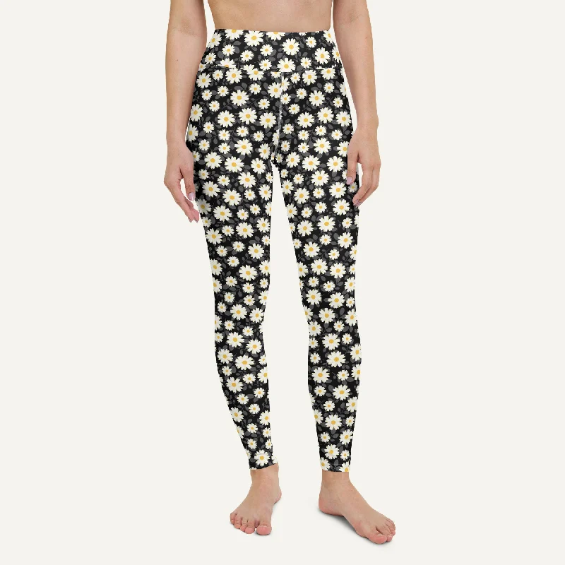 Summer Daisies Black High-Waisted Leggings