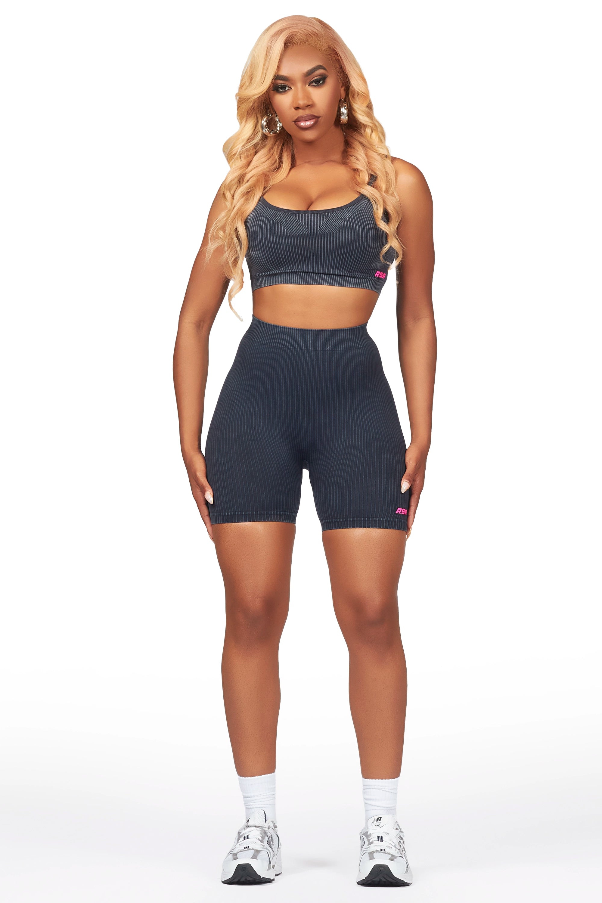 Sharifa Black Active Short Set