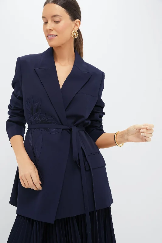 Navy Double Breasted Belted Blazer
