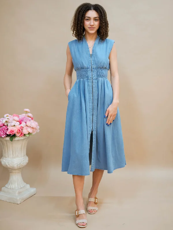 Luxury Style Alba Denim Midi Dress