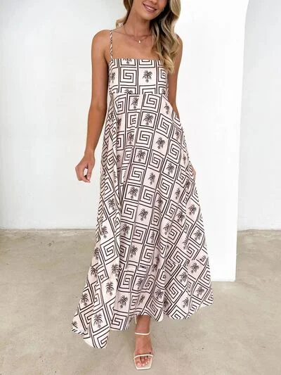 Refreshing Design Printed Square Neck Cami Dress