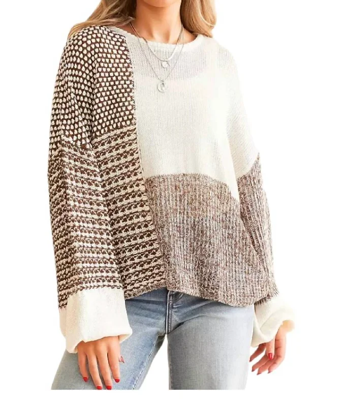 Colorblock Sweater In Brown/ White