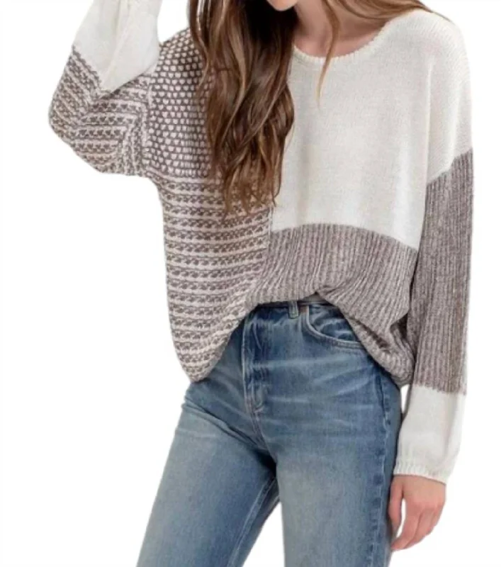 Colorblock Sweater In Gray/white