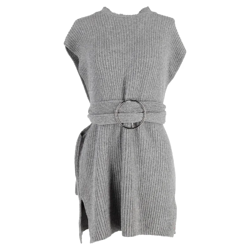 Dries Van Noten Sleeveless Knit Belted Sweater in Grey Wool