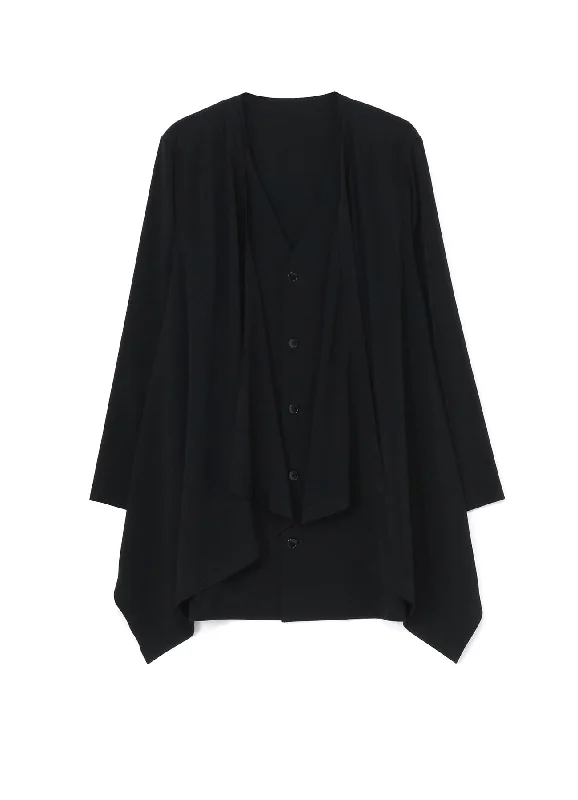 CREPE DE CHINE＋COTTONJERSEY FRONT DOUBLE FLUTTER CARDIGAN