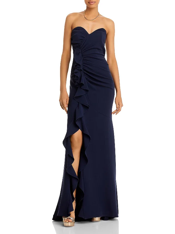 Hyde Womens Ruched Cascade Ruffle Evening Dress