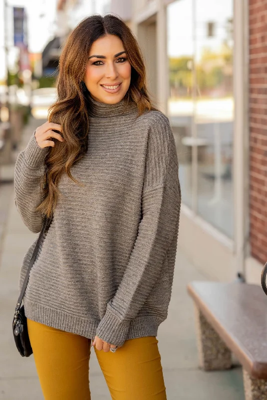 Mixed Ribbed Mock Neck Sweater