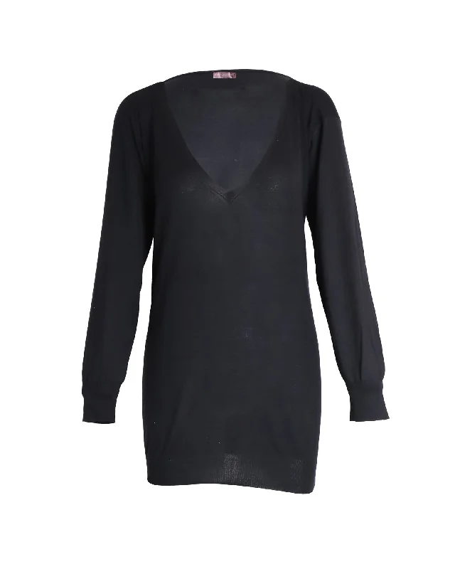 Stella McCartney V-neck Sweater in Black Cashmere Silk