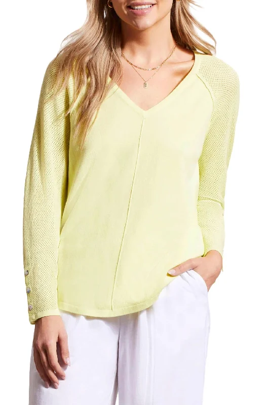 V-Neck Mesh Sleeve Sweater In Wild Lime