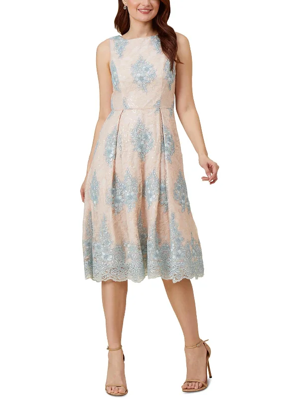 Womens Embroidered Midi Fit & Flare Dress