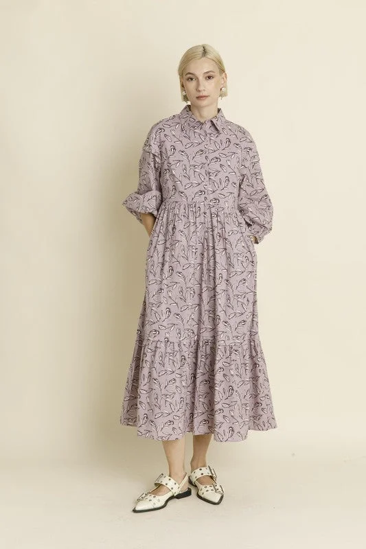 Pintuck Midi Shirt Dress