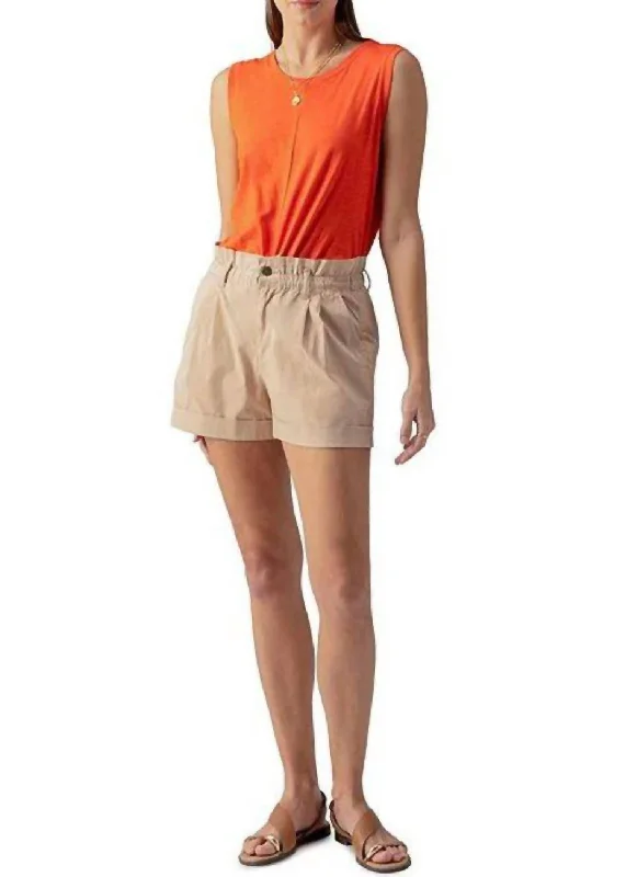 Elastic Waist Cuffed Short In Dark Sand Dollar