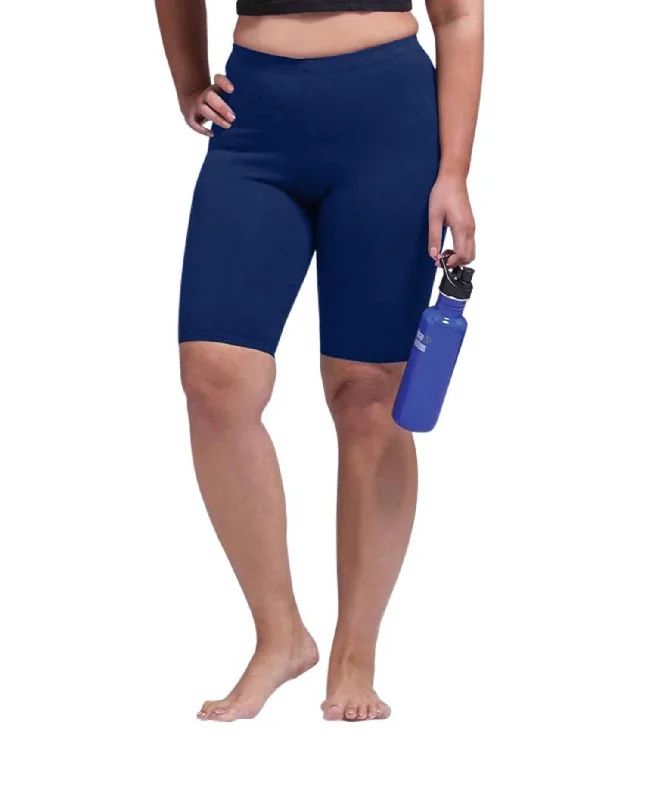 Plus Size Solid Cotton Lycra Bike Shorts In Navy